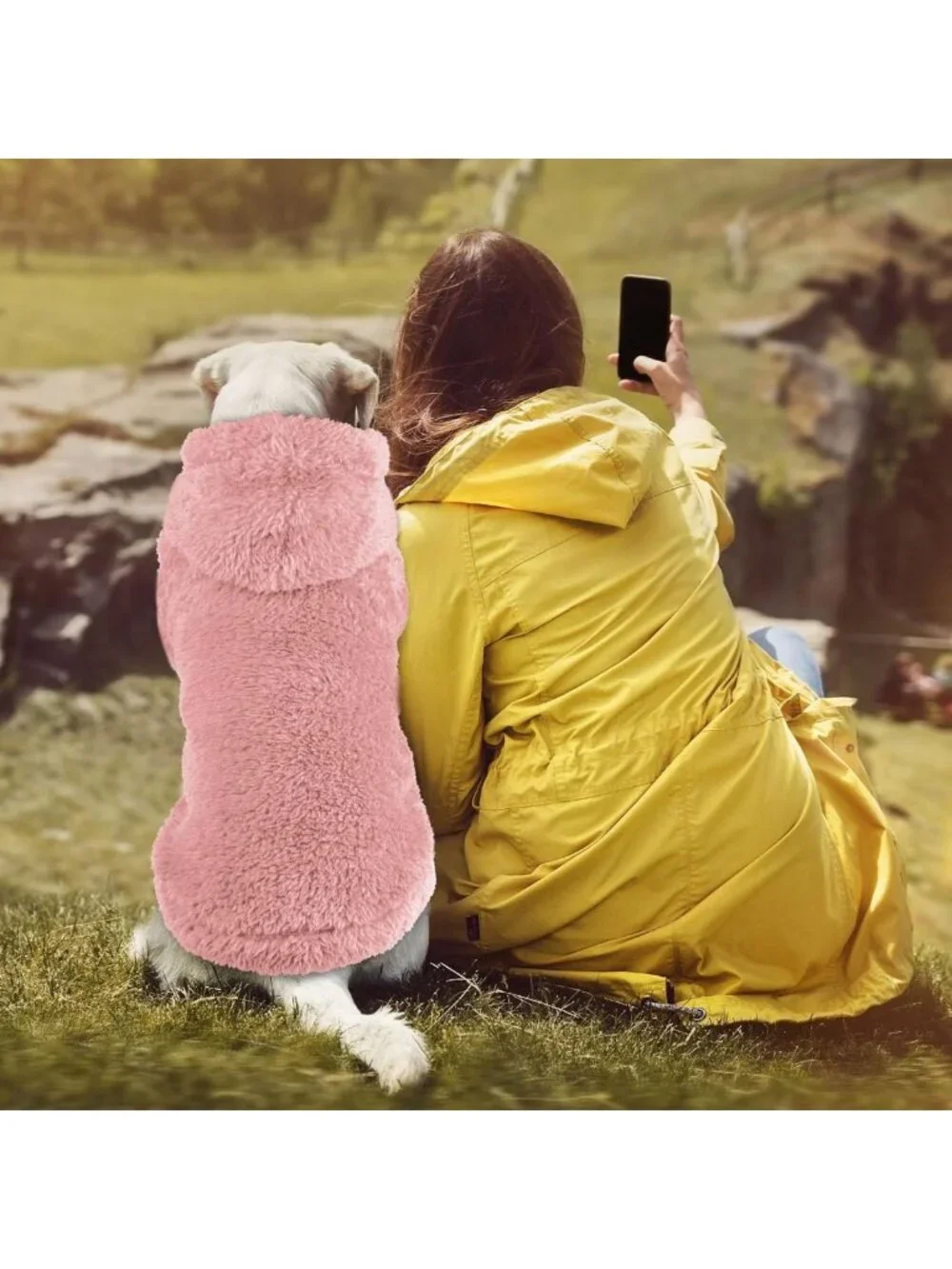 Cozy Fuzzy Dog Sweater for Large Dogs | Soft Plush Fleece Hoodie Coat - Pink